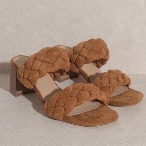 Oasis Society Camel Brown Heaven Braided Double Strap Block Heel